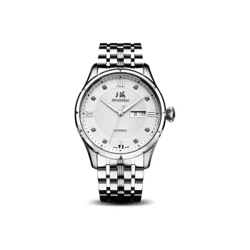 SHANGHAI National Automatic Mechanical Movement Steel Strap Watch Unisex White Dial SH3012