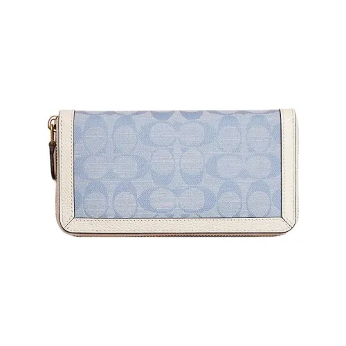 COACH Accordion Zip Fabric With Leather Accordion Bag Coin Purse Wallet Small Size Women's Blue