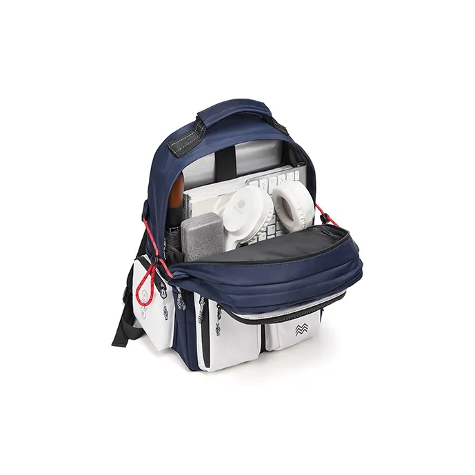 Land Gulls Nylon Fabric Backpack Laptop Bag Tubas Unisex Navy Blue/Black-2
