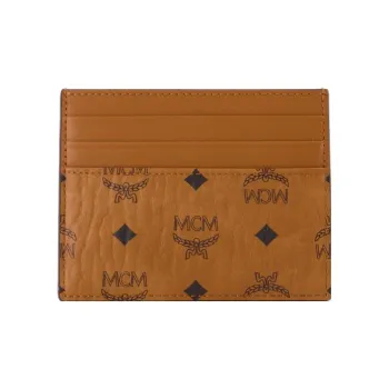 MCM Leather Card Holder Card Holder Mini Unisex Brown Cognac