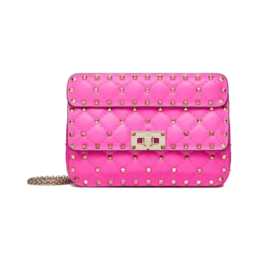 Valentino ROCKSTUD SPIKE Napa Lambskin Shoulder Bag, Crossbody Bag Small Size Women's Rose Red