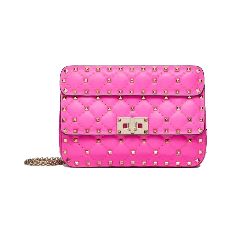 Valentino ROCKSTUD SPIKE Napa Lambskin Shoulder Bag, Crossbody Bag Small Size Women's Rose Red-0