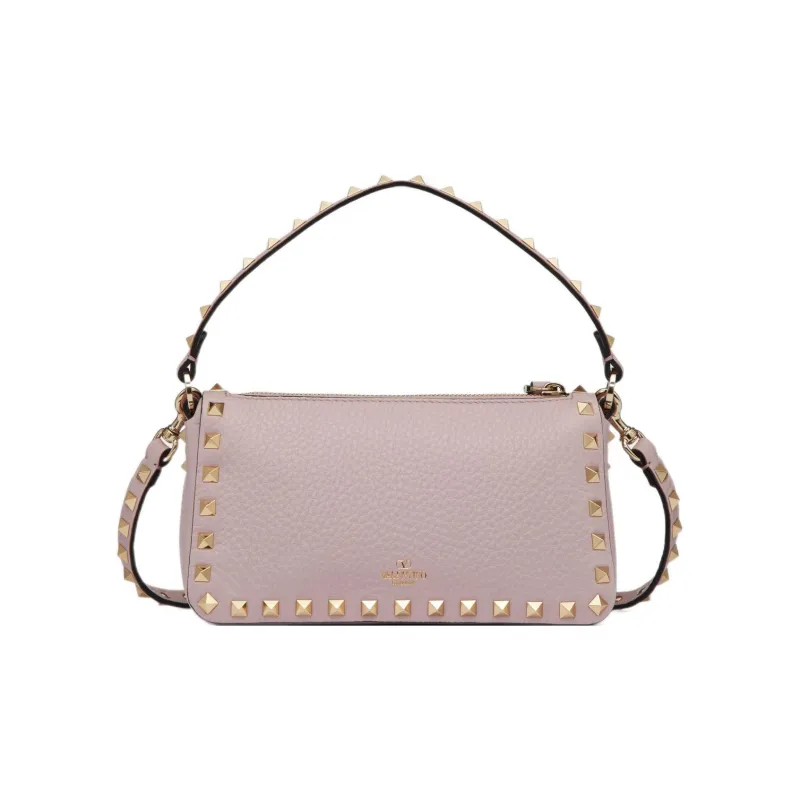 Valentino Rockstud Grained Calfskin Baguette Bag Shoulder Bags Handbags Small Size Women's Light Purple-0