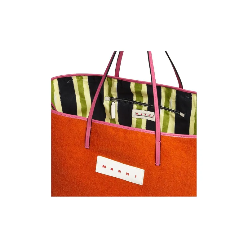 MARNI Wool Felt Tote Bag Shopping Bag Handbag Medium Size Men's Orange-4