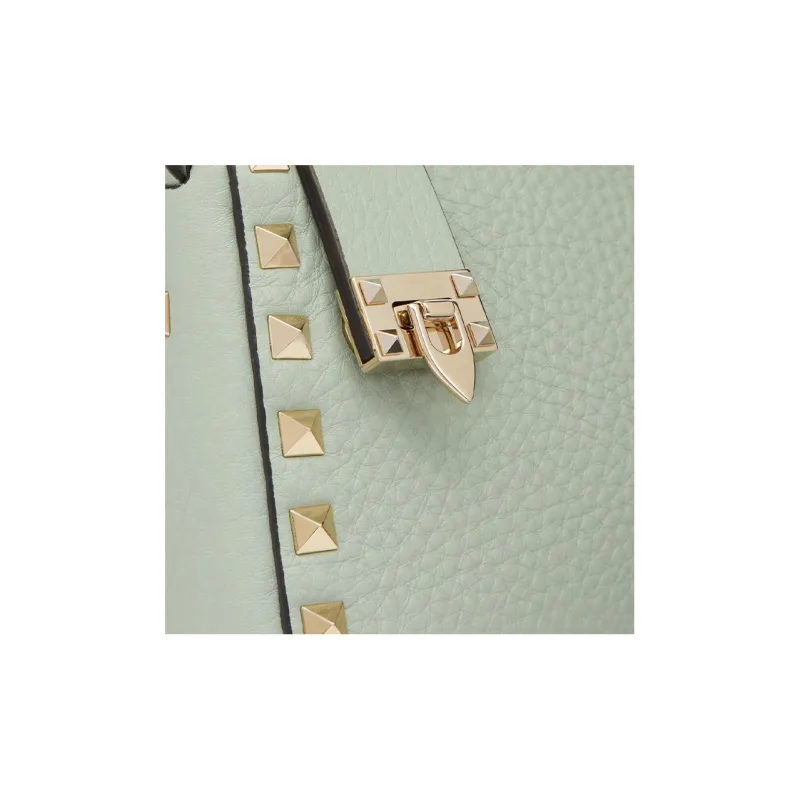Valentino Rockstud Grained Calfskin Baguette Bag Shoulder Bags Handbags Small Size Women's Aqua Green-6