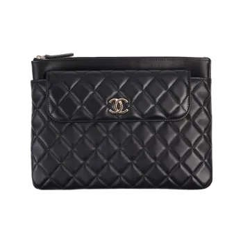 CHANEL Sheepskin Flap Clutch Women's Black