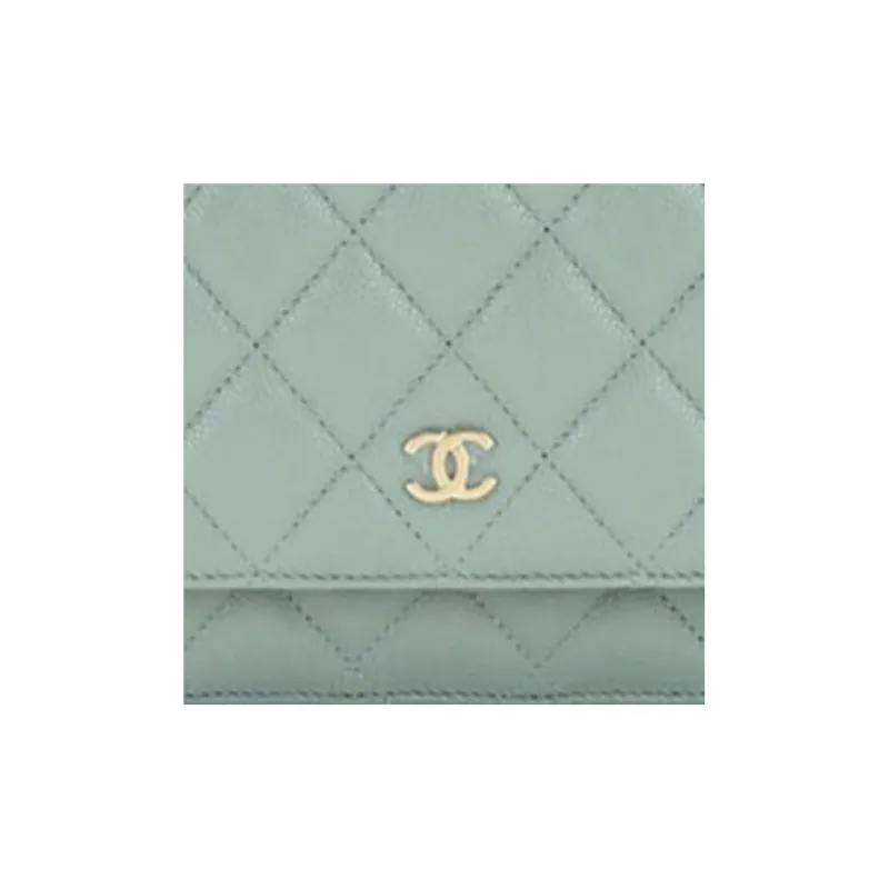 CHANEL WOC Grain Embossed Litchi Calfskin Flap Bag, Shoulder Bag, Crossbody Bag Women's Gray Green-5