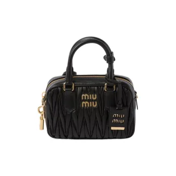 MIU MIU Arcadie Collection Matelassé Soft Sheep Leather Shoulder Bag Crossbody Bag Handbag Women's Black