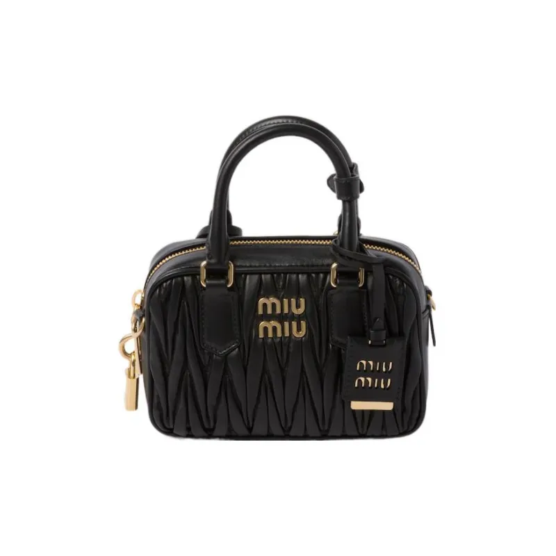 MIU MIU Arcadie Collection Matelassé Soft Sheep Leather Shoulder Bag, Crossbody Bag, Handbag Women's Black-0