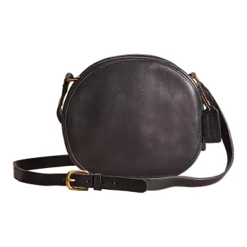 COACH Leather Round Bag, Shoulder Bag, Crossbody Bag Medium Size Women's Black