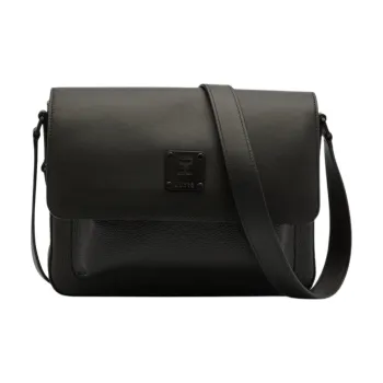 MCM Klassik Visetos Embossed Leather Messenger Bag Shoulder Bag Crossbody Bag Small Size Men's Black