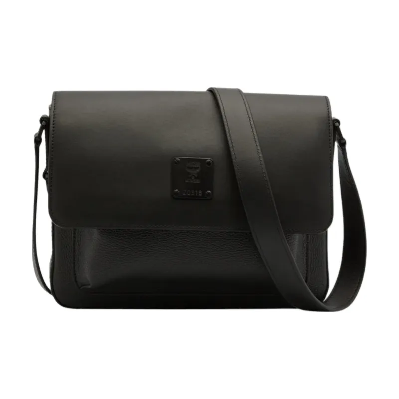 MCM Klassik Visetos Embossed Leather Messenger Bag Shoulder Bag Crossbody Bag Small Size Men's Black-0