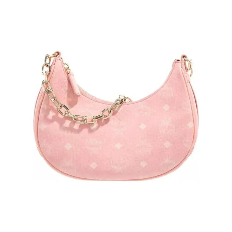 MCM Aren Visetos Nappa Leather Shoulder Bag Chain Handbag Shoulder Bag Small Size Women's Pink-2