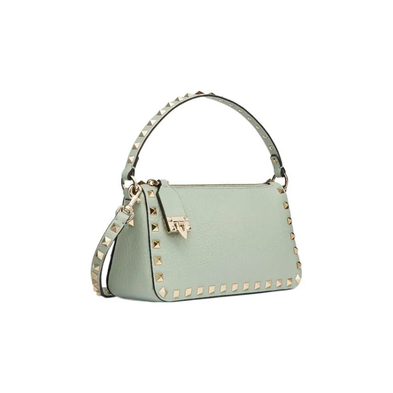 Valentino Rockstud Grained Calfskin Baguette Bag Shoulder Bags Handbags Small Size Women's Aqua Green-1