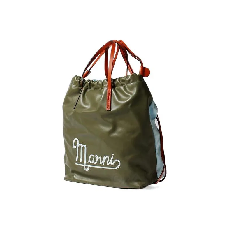 MARNI Smooth Calf Leather Backpack Women's Olive Green-1