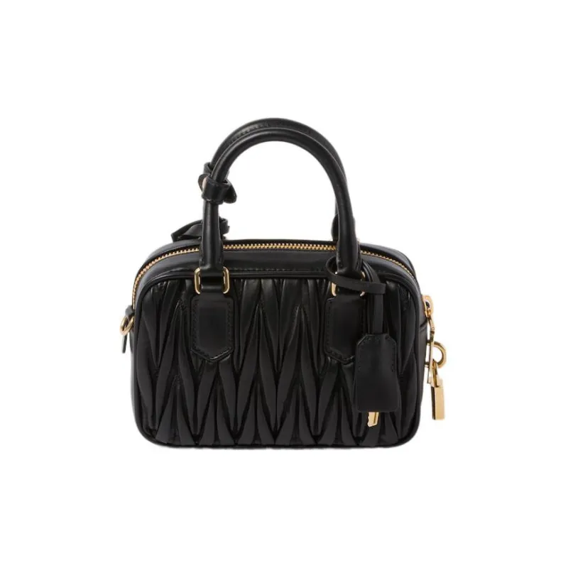 MIU MIU Arcadie Collection Matelassé Soft Sheep Leather Shoulder Bag, Crossbody Bag, Handbag Women's Black-2