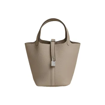 HERMES Picotin Lock Clemence Bullock Leather Basket Bag Handbag 18 Women's 81 Gris Tourterelle Dove Gray