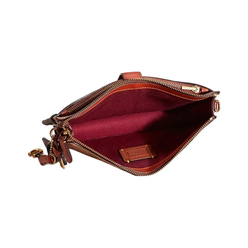 COACH NOA Coated Canvas With Calfskin Coin Purse Shoulder Bag Crossbody Bag Handbag Small Size Women's Brown-2
