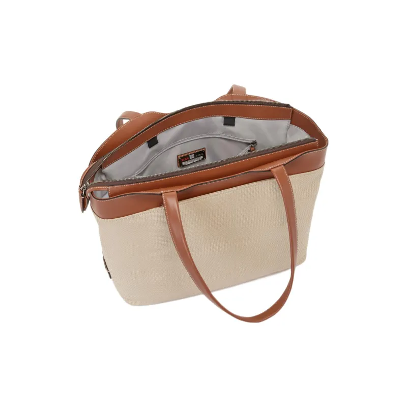 TUMI Canvas With Leather Tote Bag Shopping Bag Handbag Shoulder Bag Women's Beige & Brown-2