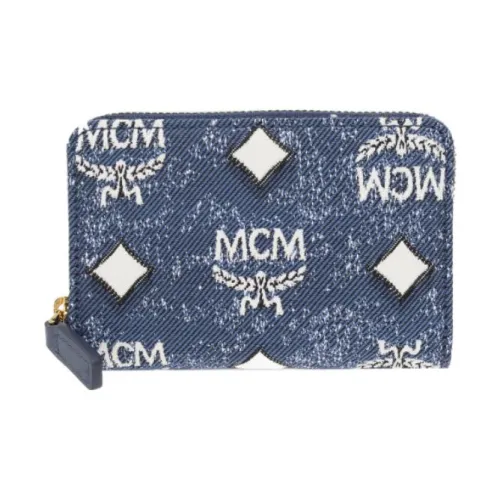 MCM Visetos Denim Jacquard Card Holder, Wallet Mini Women's Blue