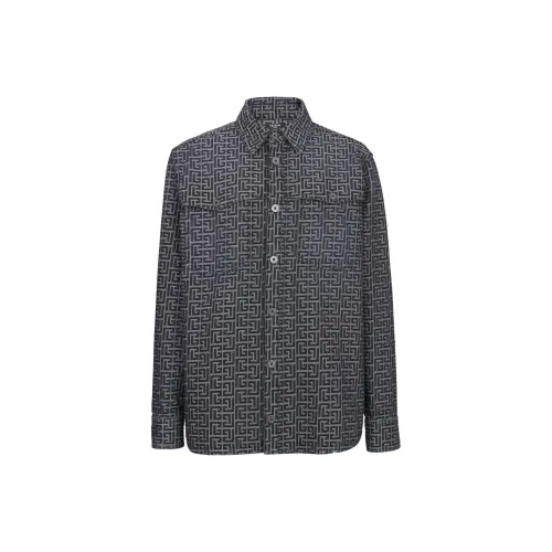 BALMAIN Monogram-jacquard Denim Shirt