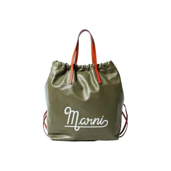 MARNI Smooth Calf Leather Backpack Women's Olive Green