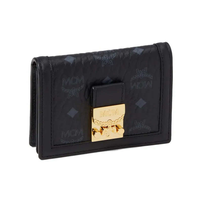 MCM Tracy Visetos Canvas With Nappa Leather Trim Wallets Card Holders Mini Women's Black-1