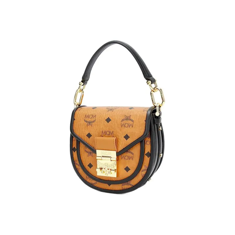 MCM Patricia Visetos Leather Saddle Bag, Crossbody Bag, Shoulder Bag Women's Brown Cognac-1