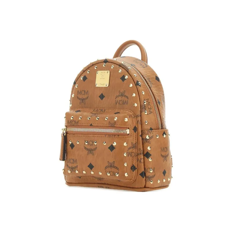 MCM Stark Studded Outline Backpack Visetos Cognac-1