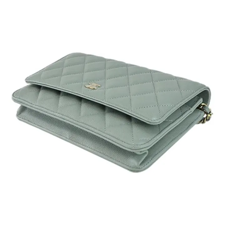 CHANEL WOC Grain Embossed Litchi Calfskin Flap Bag, Shoulder Bag, Crossbody Bag Women's Gray Green-3