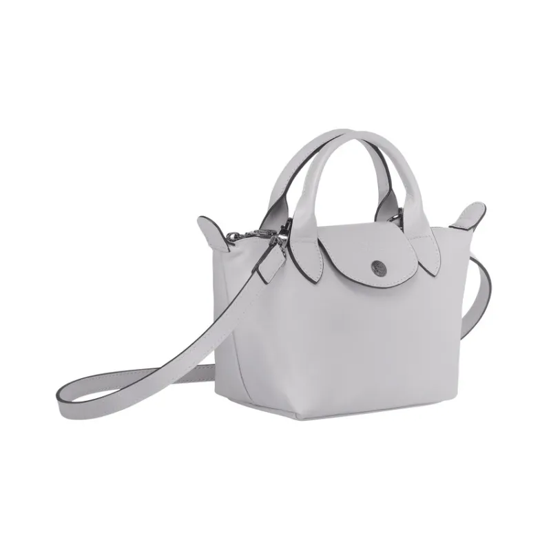 LONGCHAMP Le Pliage Cuir Sheepskin Shoulder Bag Crossbody Bag Handbag Mini Women's Gray-1