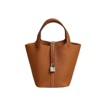 HERMES Picotin Lock Clemence Bullock Leather Basket Bag Handbag Bucket Bag 18 Women's 37 Gold Gold Brown