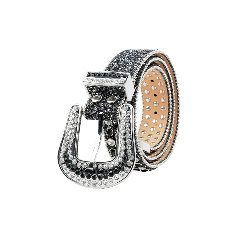 NINE NAIL 9 Section Spike Vintage Trendy Y2K Pin Buckle Stud Rhinestone Embellished Belt Belt Unisex Width  3.8cm-6