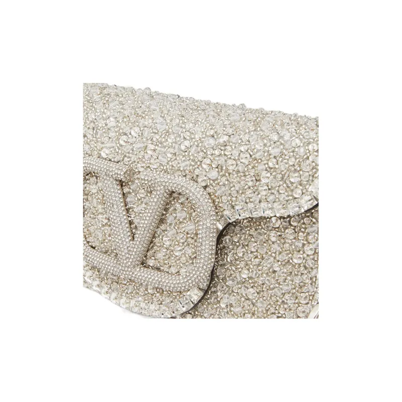 Valentino Locò Embroidery Handbag Shoulder Bag Small Size Women's Silver-6