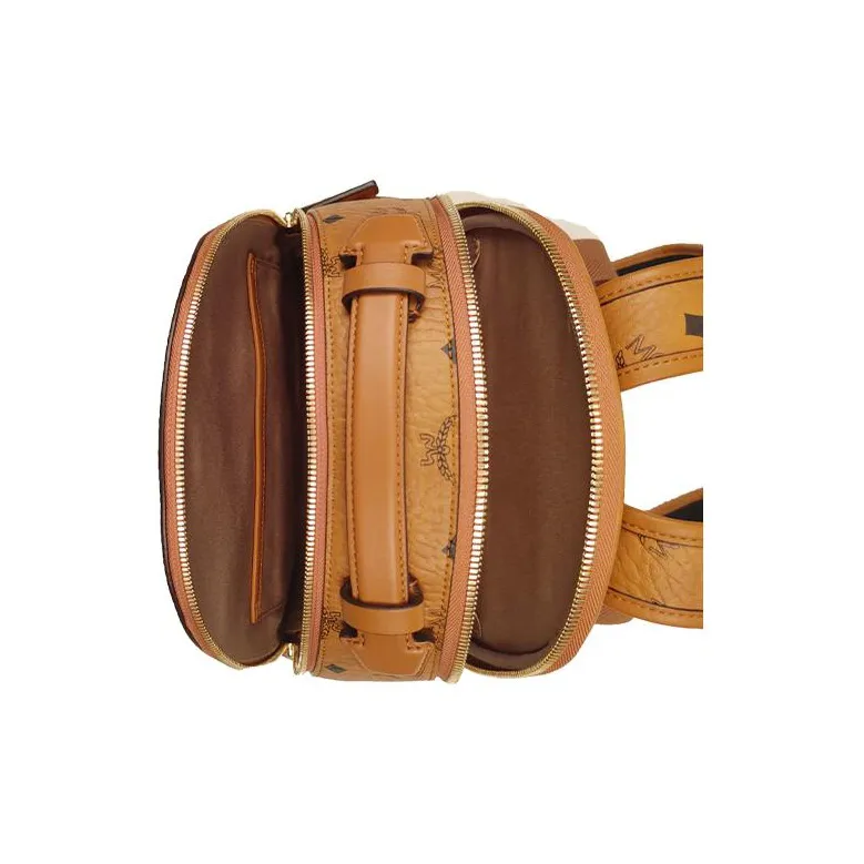 MCM Stark Visetos Coated Canvas With Leather Trim Backpack Tubas Unisex Brown Cognac-3