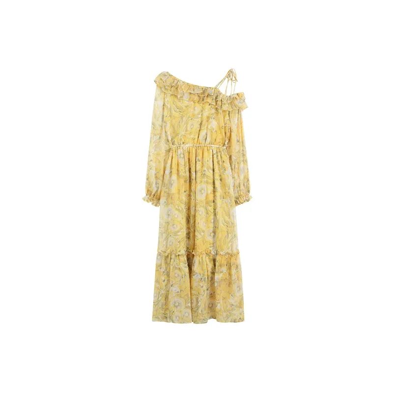 ELF SACK Flower Fairy Series Long-Sleeved Dresses Women's Yellow Floral-1