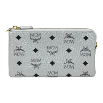 MCM Logo Crossbody Bag Monogram Silver