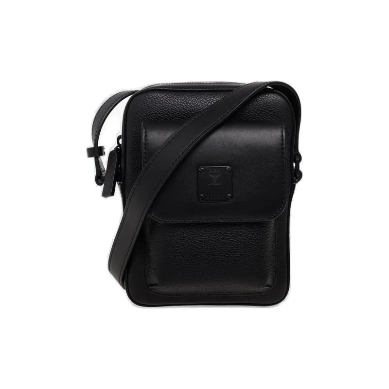 MCM Klassik Visetos Leather Shoulder Bag, Crossbody Bag Mini Men's Black-0