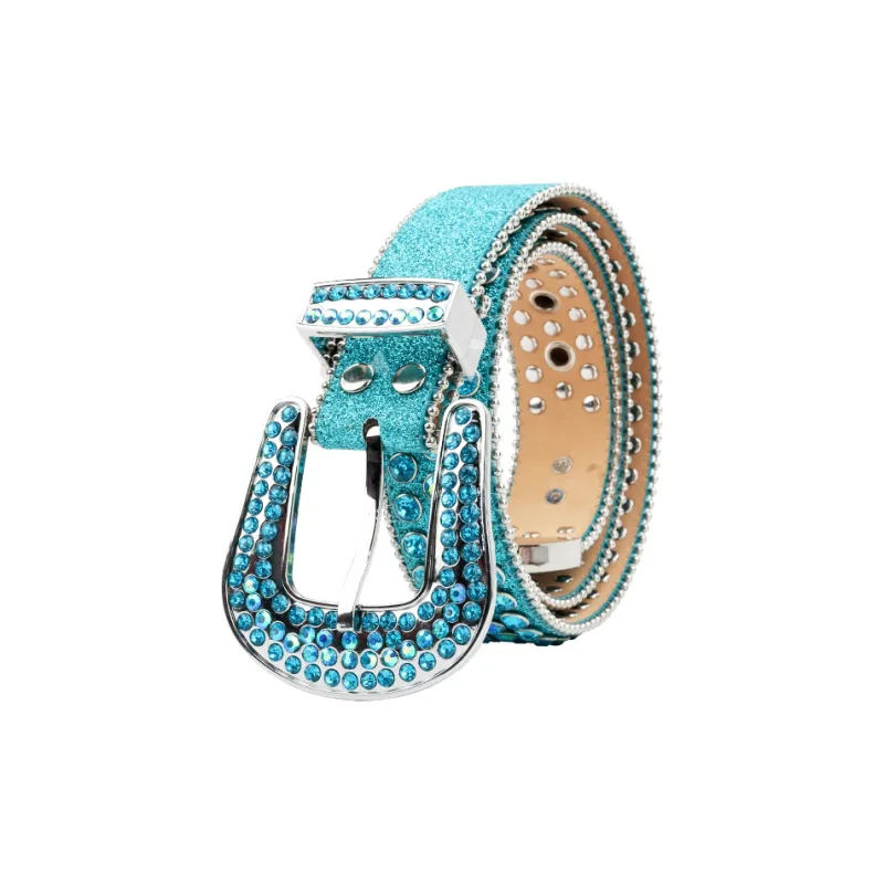 NINE NAIL 9 Section Spike Vintage Trendy Y2K Pin Buckle Stud Rhinestone Embellished Belt Belt Unisex Width  3.8cm-30