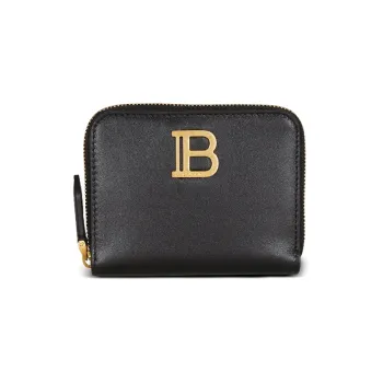 BALMAIN B-BUZZ Smooth Cow Leather Wallet Women's Black