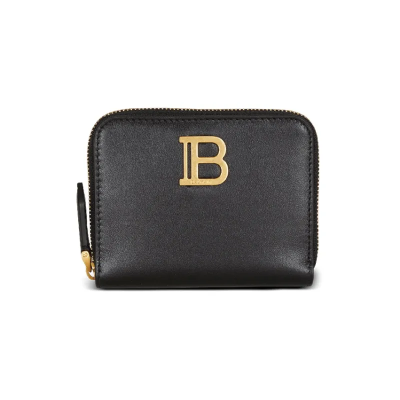 BALMAIN B-BUZZ Smooth Cow Leather Wallet Women's Black-0