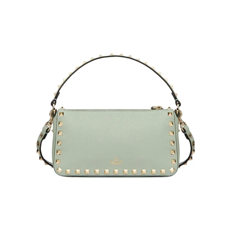 Valentino Rockstud Grained Calfskin Baguette Bag Shoulder Bags Handbags Small Size Women's Aqua Green-4