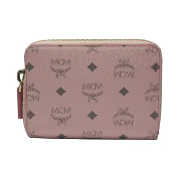 MCM Essential Visetos Origina Leather Card Holder Mini Women's Pink Monogram