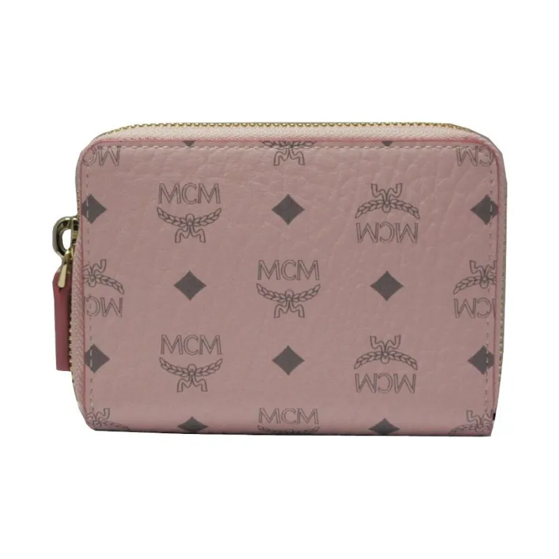 MCM Essential Visetos Origina Leather Card Holder Mini Women's Pink Monogram-0