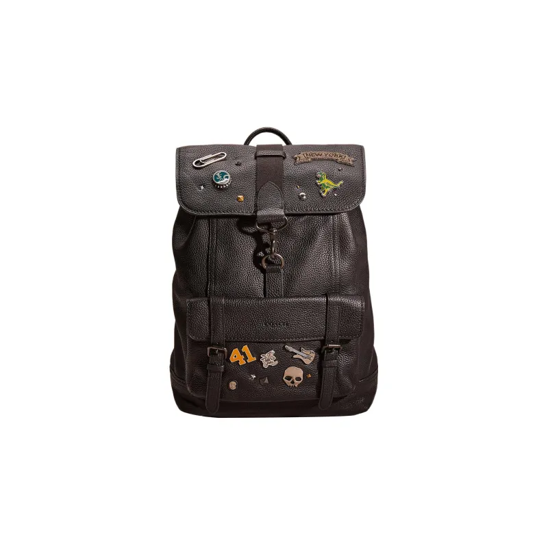 COACH Bleecker Pebbled Leather Backpack Large Size Men's Black-0