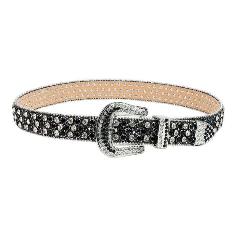 NINE NAIL 9 Section Spike Vintage Trendy Y2K Pin Buckle Stud Rhinestone Embellished Belt Belt Unisex Width  3.8cm-7