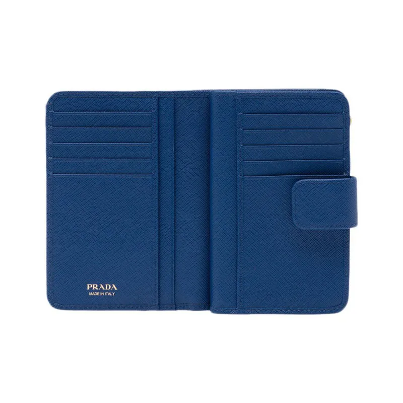 PRADA Leather Wallet Small Size Women's Blue-3