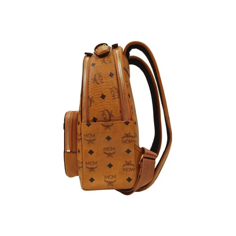 MCM Stark Visetos Coated Canvas With Leather Trim Backpack Tubas Unisex Brown Cognac-1