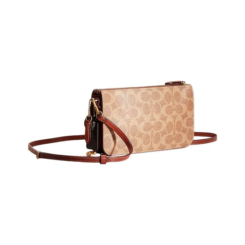 COACH NOA Coated Canvas With Calfskin Coin Purse Shoulder Bag Crossbody Bag Handbag Small Size Women's Brown-1