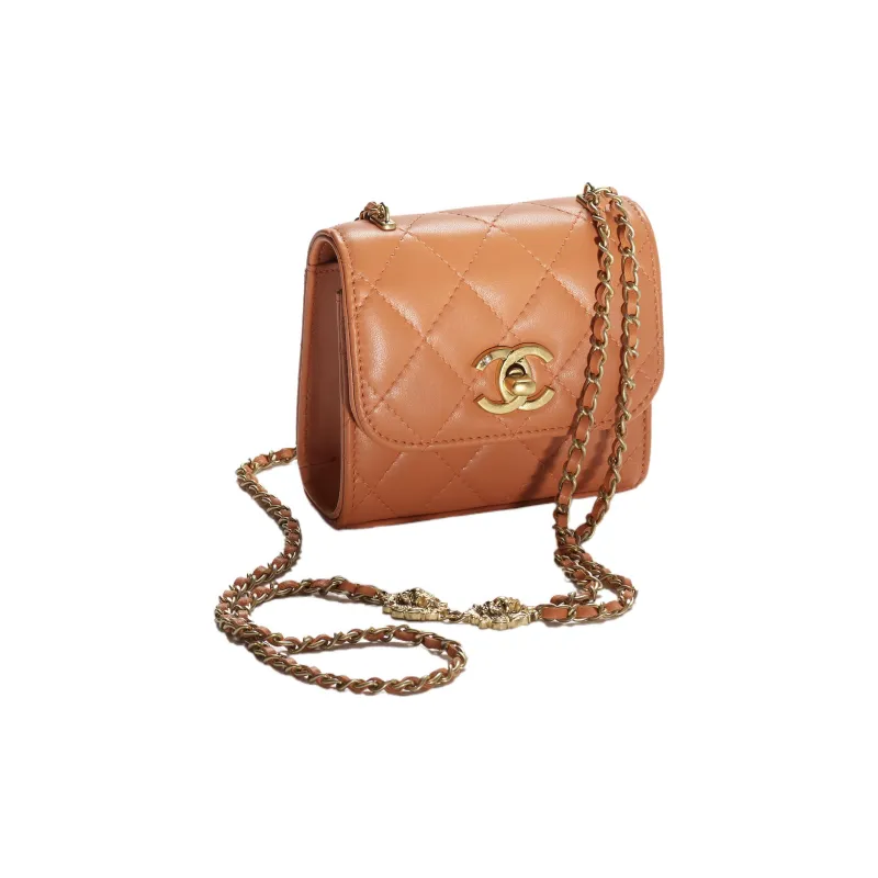 CHANEL Sheepskin Small Square Bag, Crossbody Bag, Shoulder Bag Women's Orange-1
